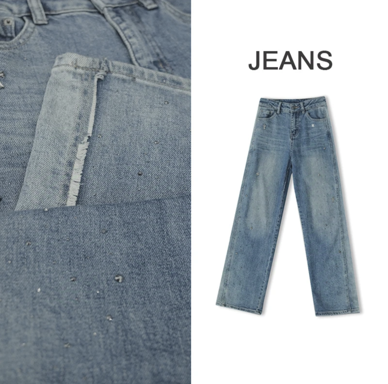 2025冬季新款复古小众满天星十字烫钻牛仔裤 K5001