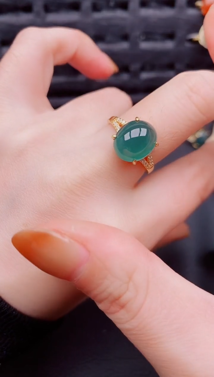 【闪购商品】翡翠戒指银S925镶嵌天然a货翡翠615