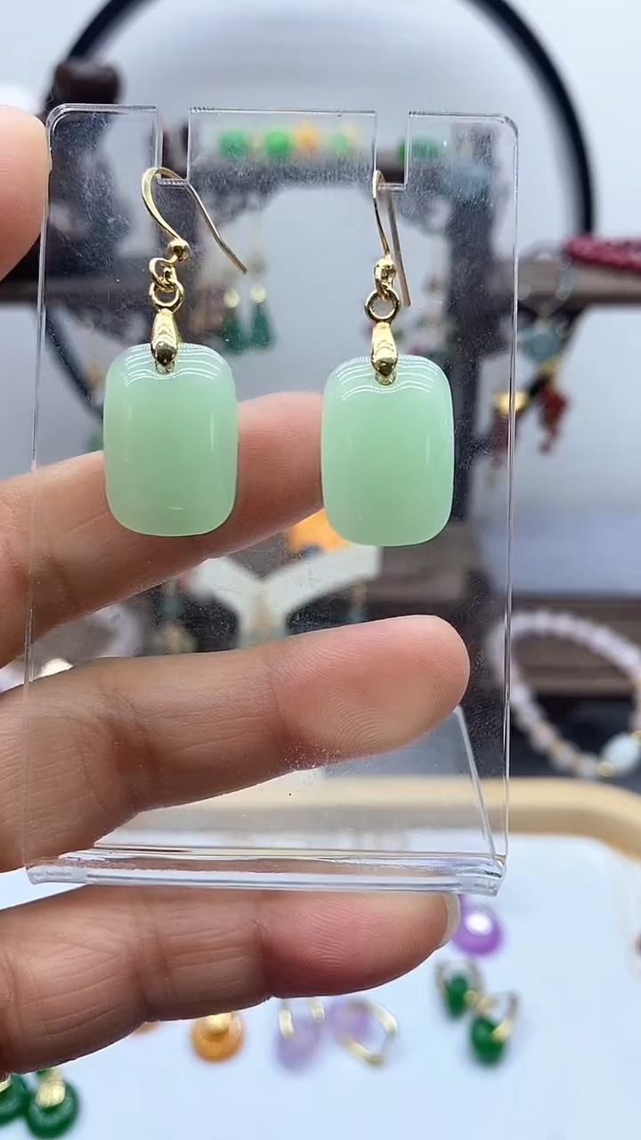 和田玉14K金镶嵌耳饰24