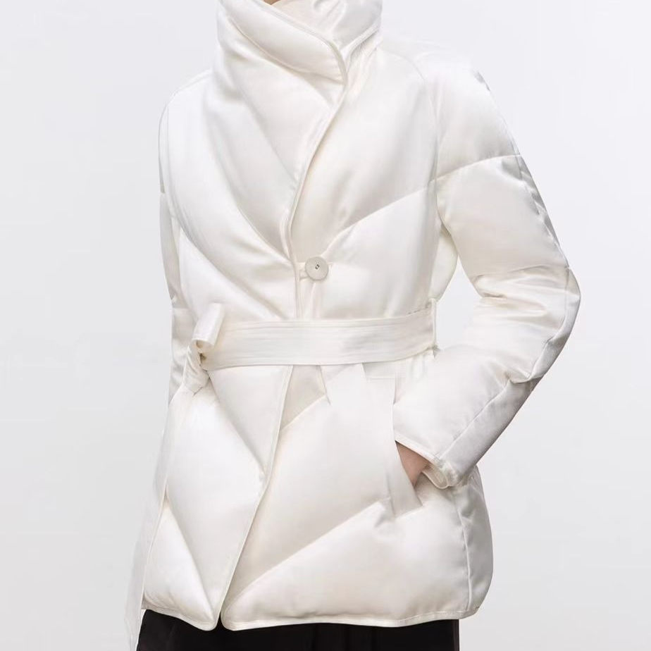 90白鹅绒2025新款羽绒服长袖修身型合格品保暖立领厚款开衫收腰