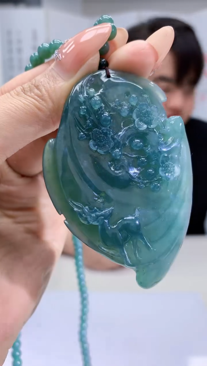 【闪购商品】定制翡翠未镶嵌5060MM-毛货挂件93赠珠链