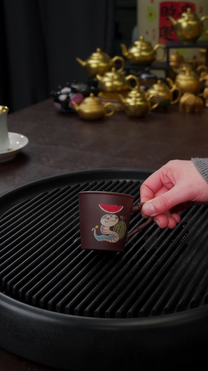 【闪购商品】杯【宜景窑紫砂鎏金】手绘杯子