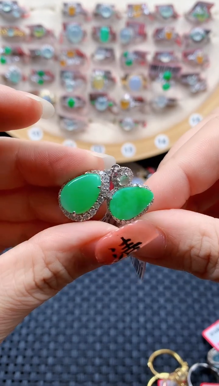 银S925镶嵌戒指翡翠天然A货缅甸翡翠