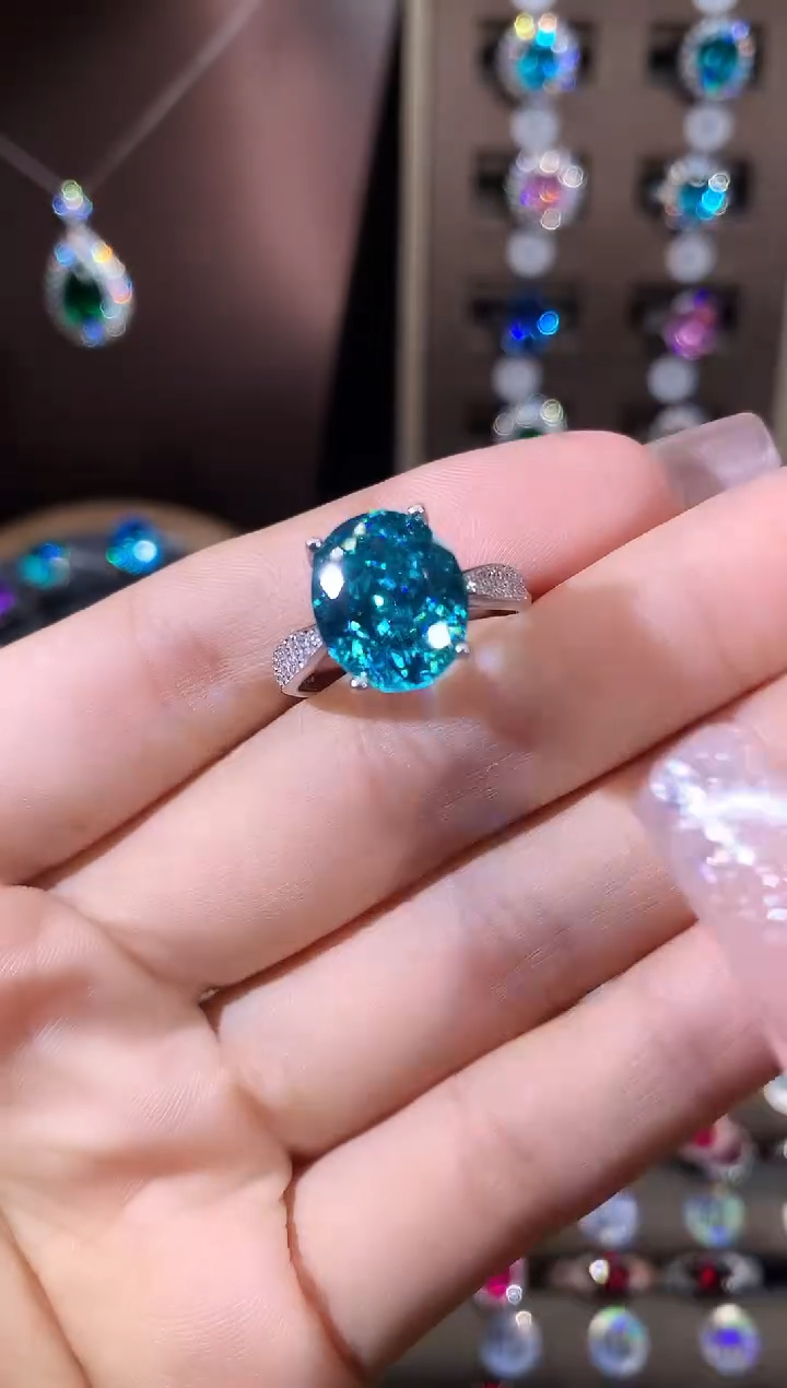 无925银帕拉蓝绿色鸟巢切戒指