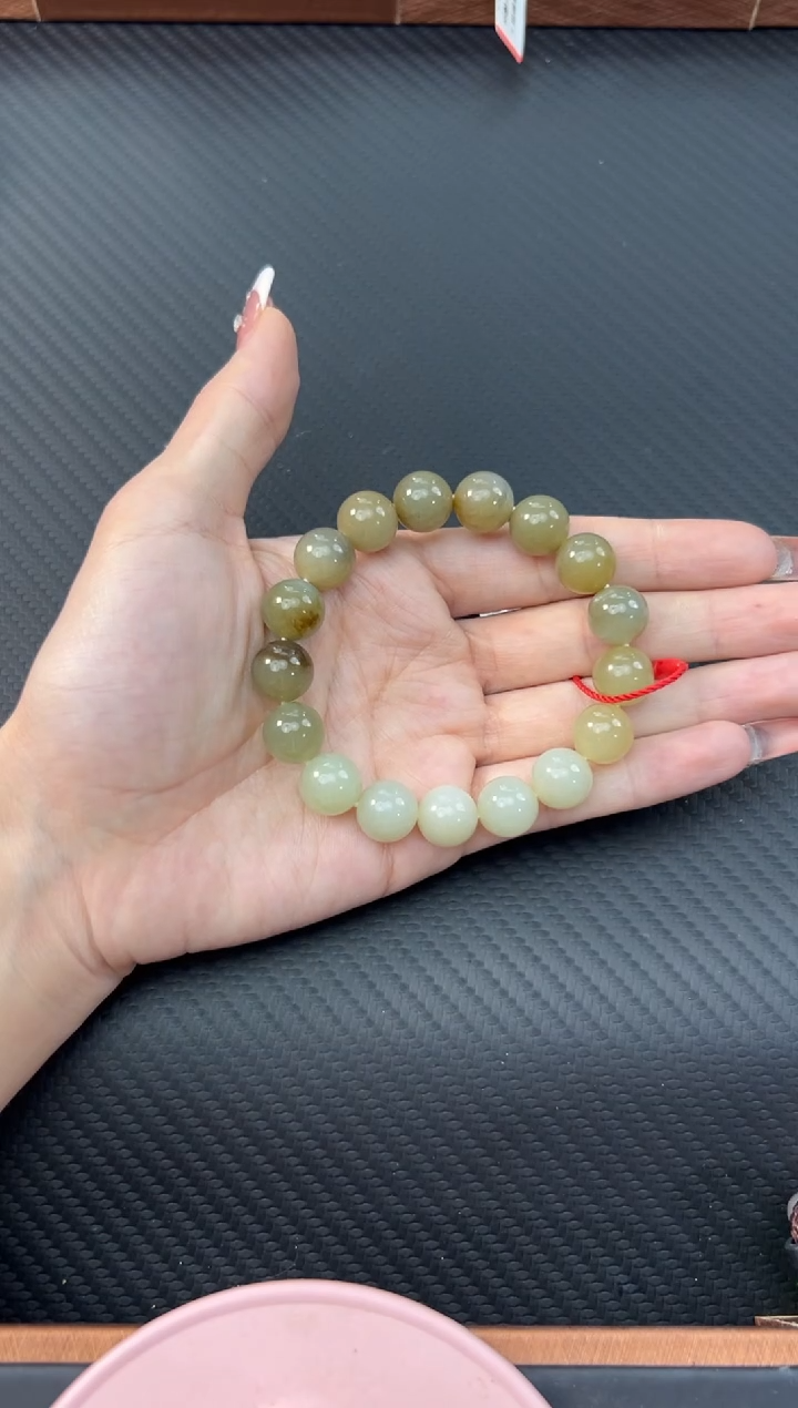 【闪购商品】和田玉手串未镶嵌且末微色差近矿卡12手串L