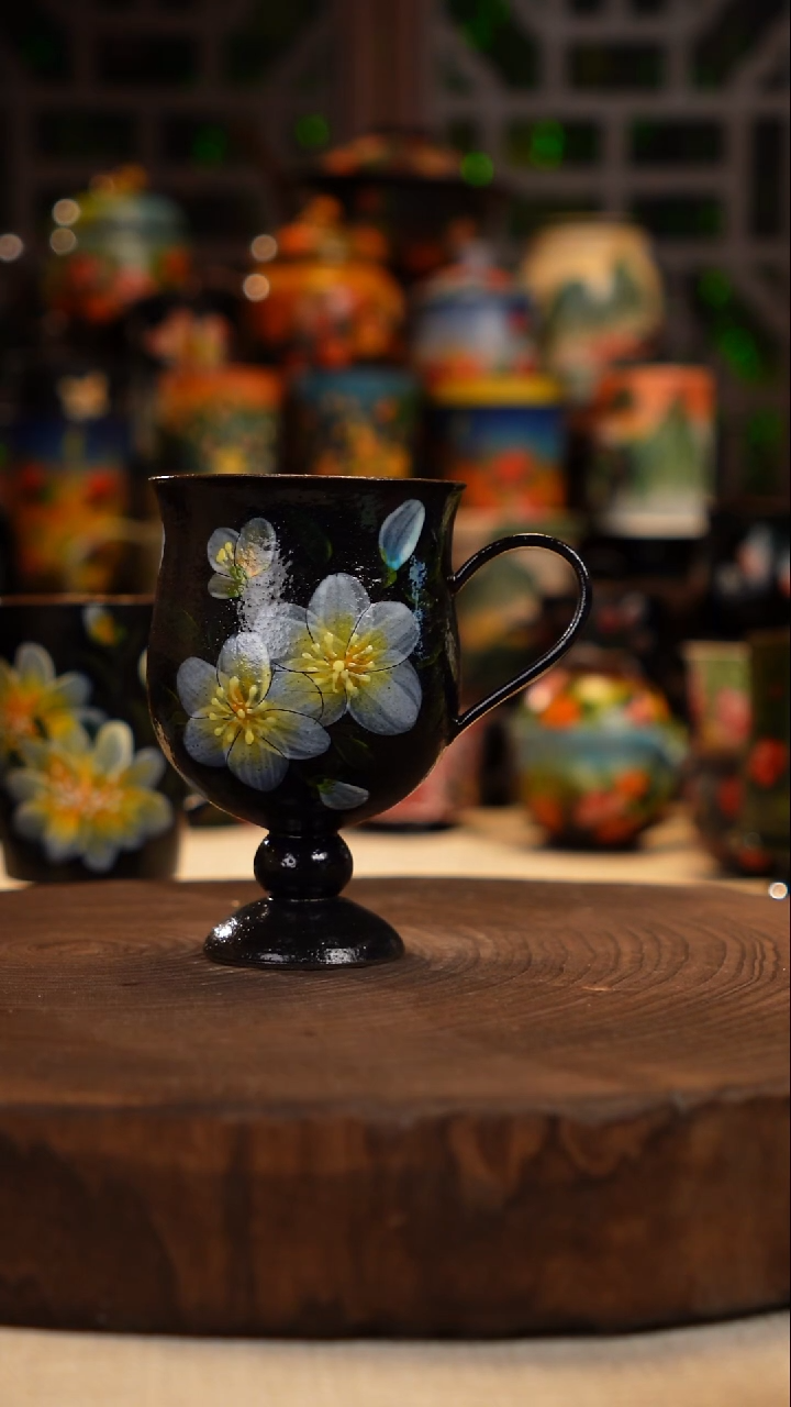 手绘油画  釉下彩  杯子