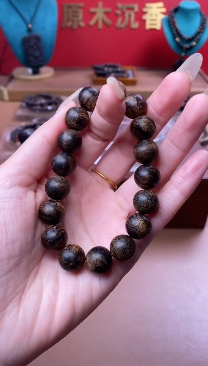 【闪购商品】沉香手串Y沉水芽庄黄棋12瘿子瘤疤单圈