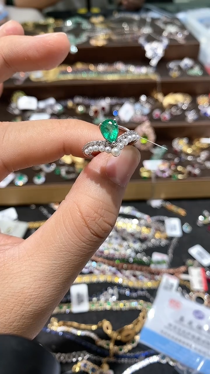 【闪购商品】祖母绿戒指银S925镶嵌戒指
