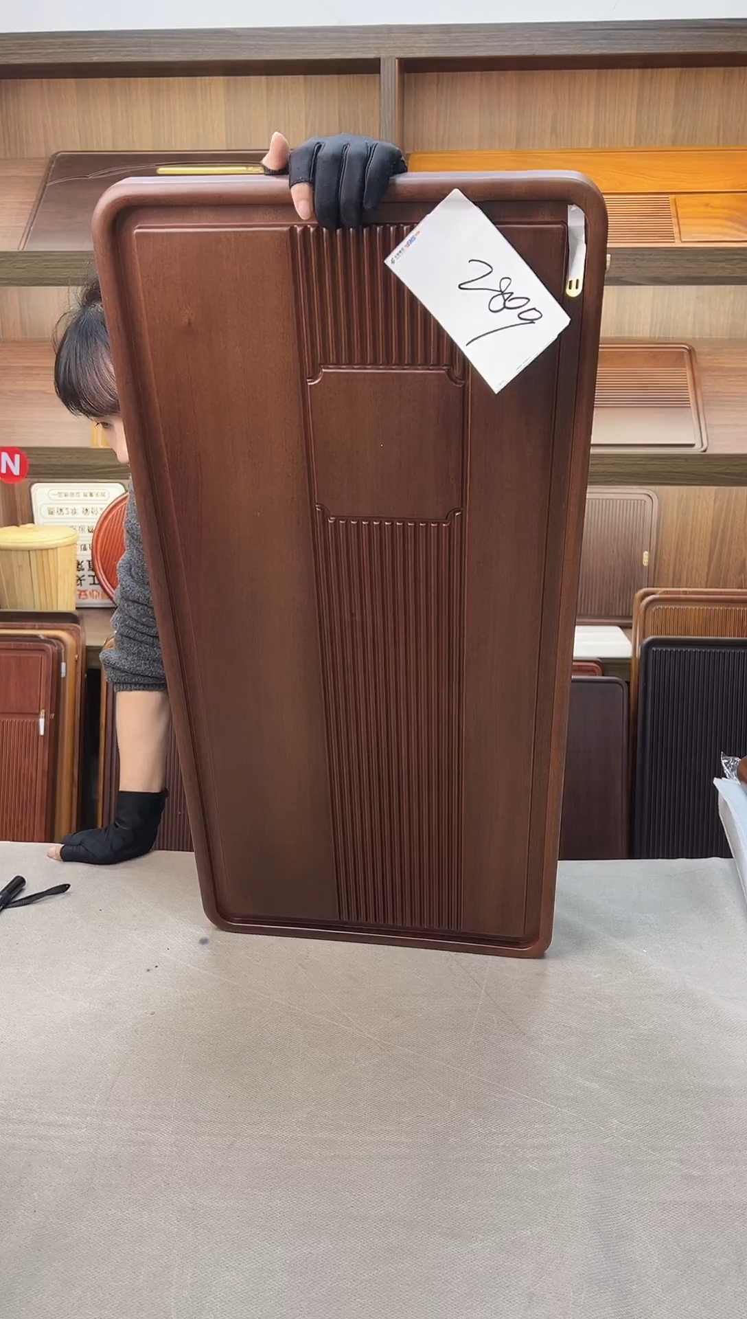 2809#微瑕胡桃色纳福【尺寸80*40*4cm】进口花梨木茶盘