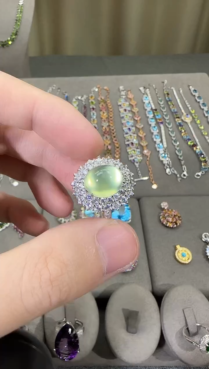 银S925镶嵌葡萄石戒指10*8mm戒指高级款