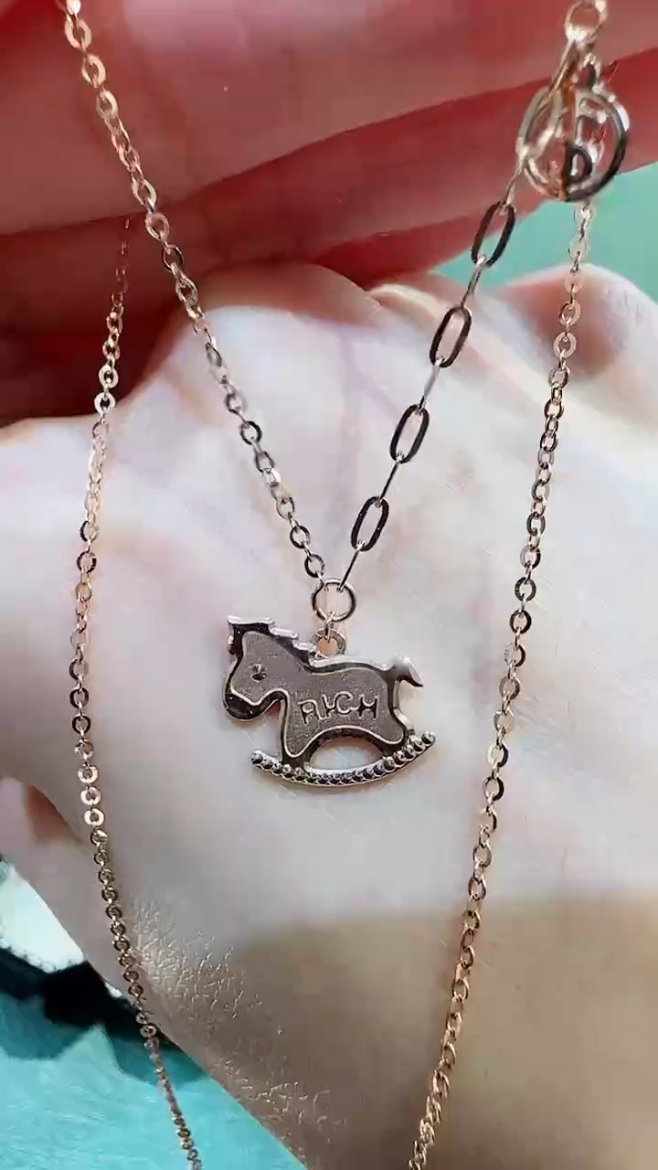 【闪购商品】钻石套链18K金镶嵌18K金小马套链