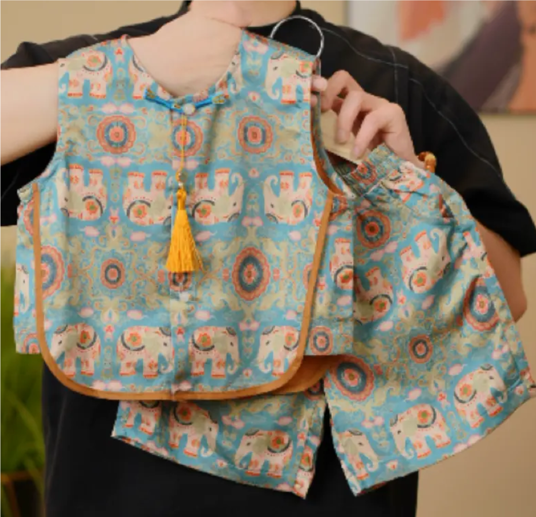 男童夏季套装儿童夏款国风汉服女童新中式无袖短裤两件套民族风潮