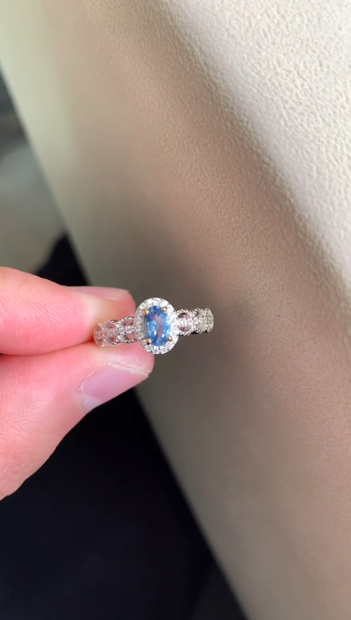 银S925镶嵌戒指海蓝宝石戒指