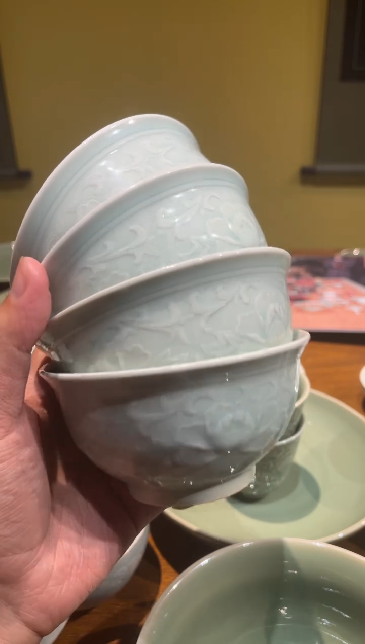 微瑕天青4.7牡丹碗4只