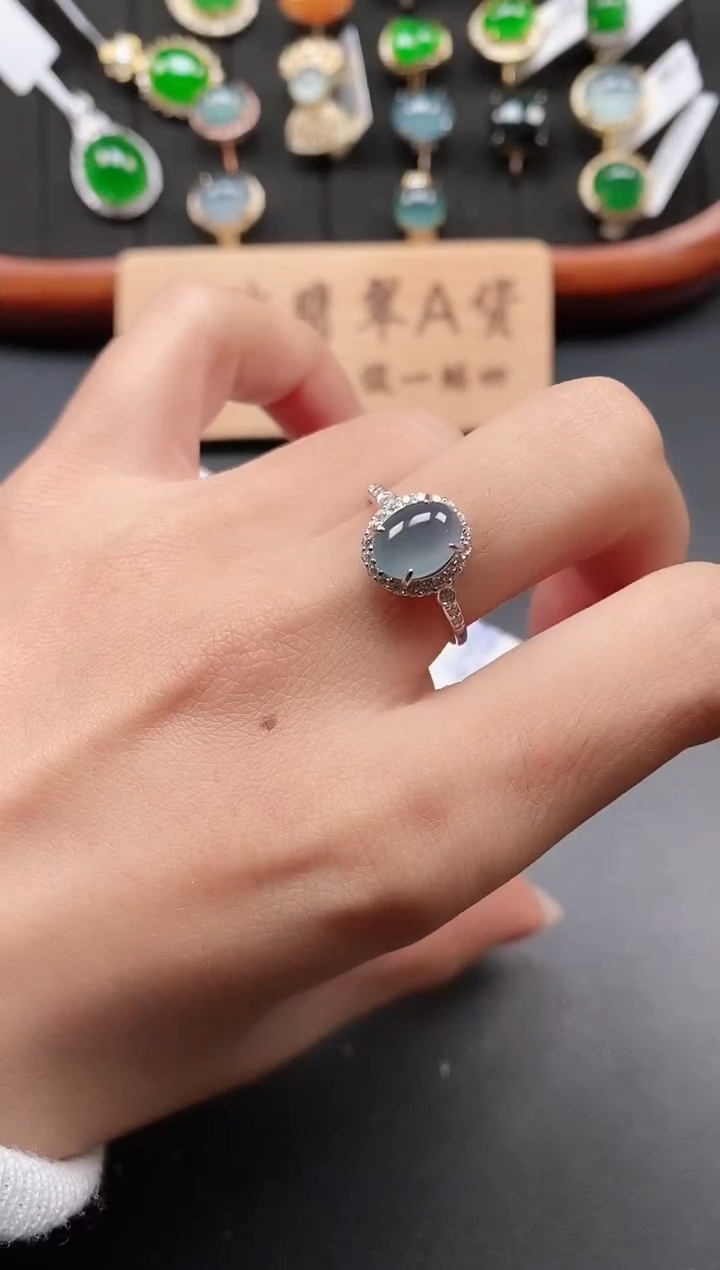 银S925镶嵌戒指翡翠1