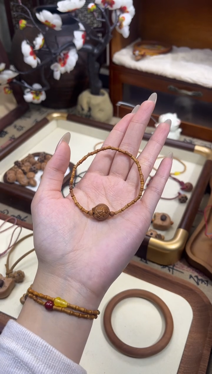 【桃缘行】竹节「锦鲤」桃木桃核辟、挡、驱、护 备注手围