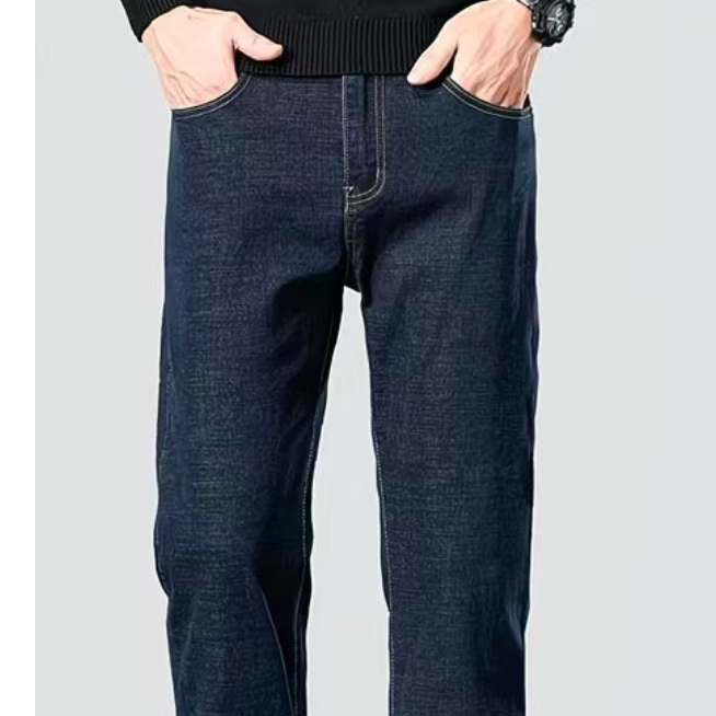 男士高腰直筒牛仔裤