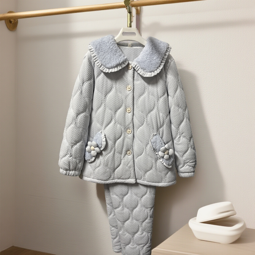 夹棉睡衣女-直播使用链接-样版-按编码下单-保暖可外穿家居服套装