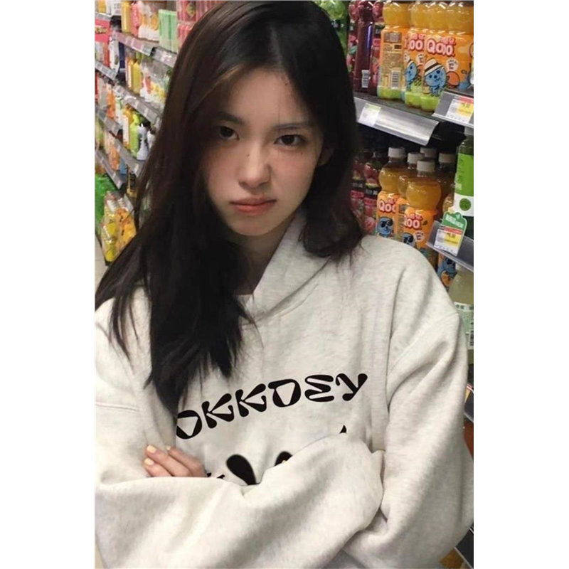 美式复古白灰色慵懒风连帽卫衣2025新款爆款秋冬加绒小众外套上衣