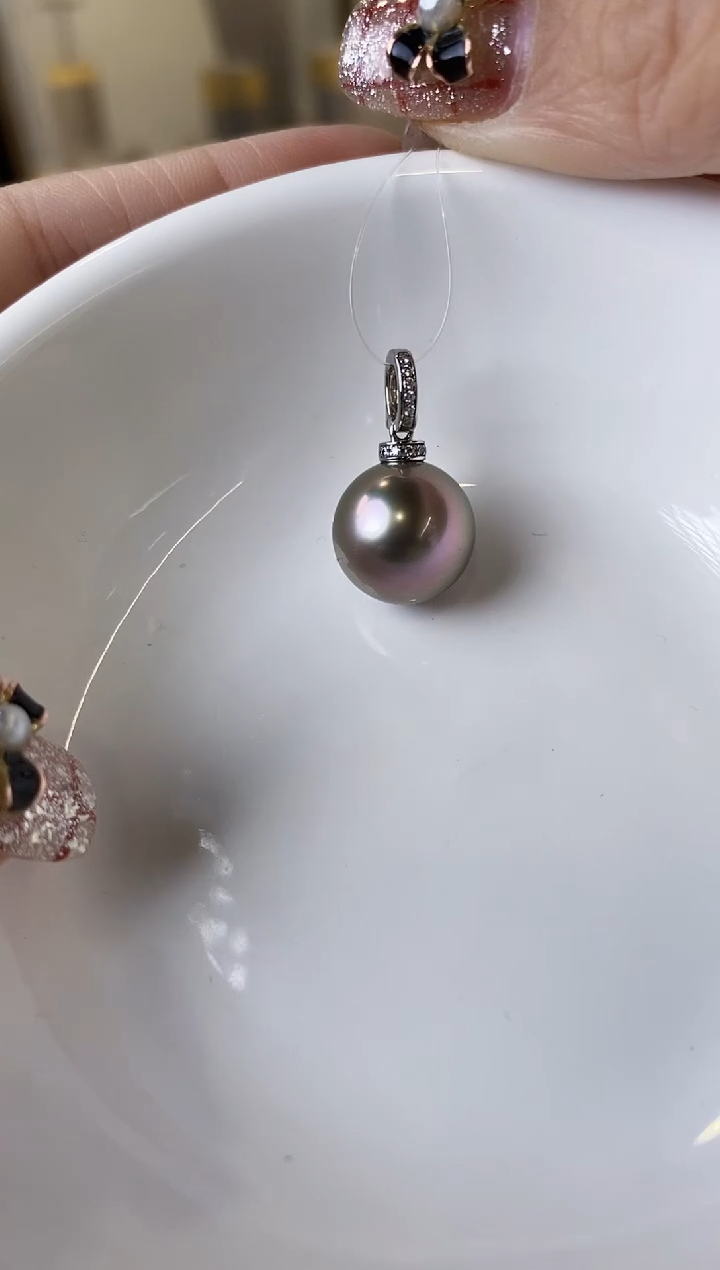 【闪购商品】海水珍珠吊坠(不含链)18K金镶嵌12-13大溪地黑珍珠吊坠