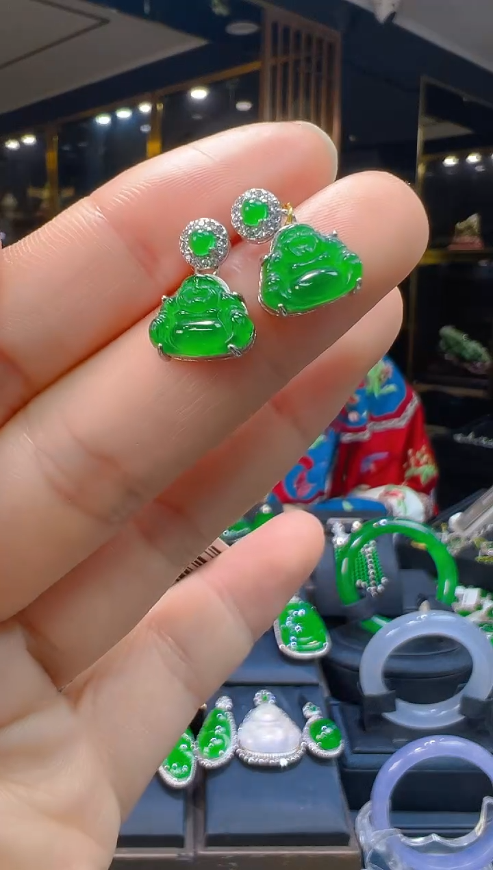银S925镶嵌翡翠耳饰053(多样性发货发其一)