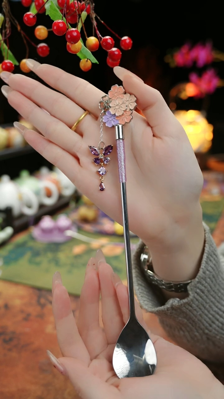 【闪购商品】紫色蝴蝶茶勺咖啡勺