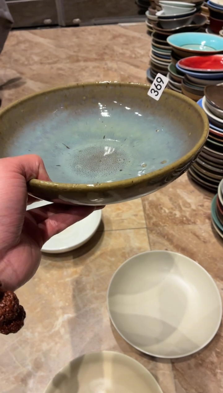 瓷片N**i369微瑕黄蓝深汤盆1个