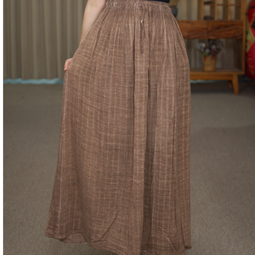 春~花璟麻社原创设计款简约松紧腰半身裙 （裙长87腰围66-120）