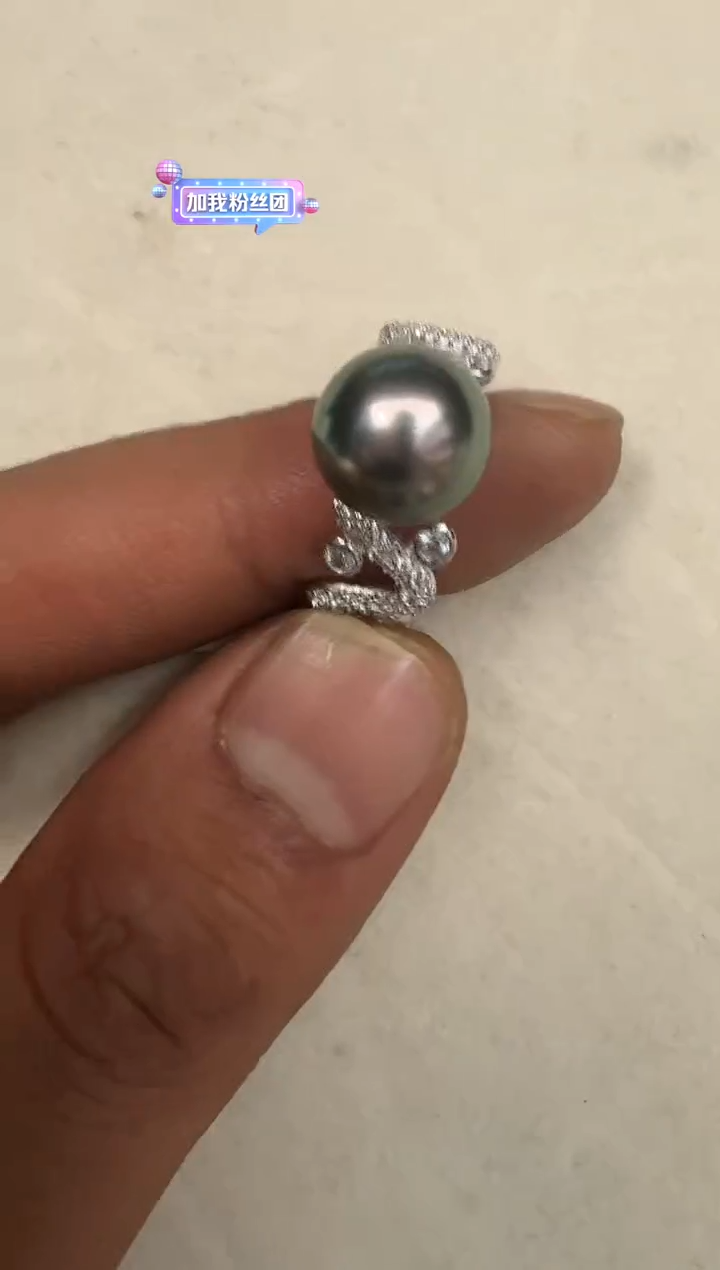 银S925镶嵌戒指海水珍珠戒指