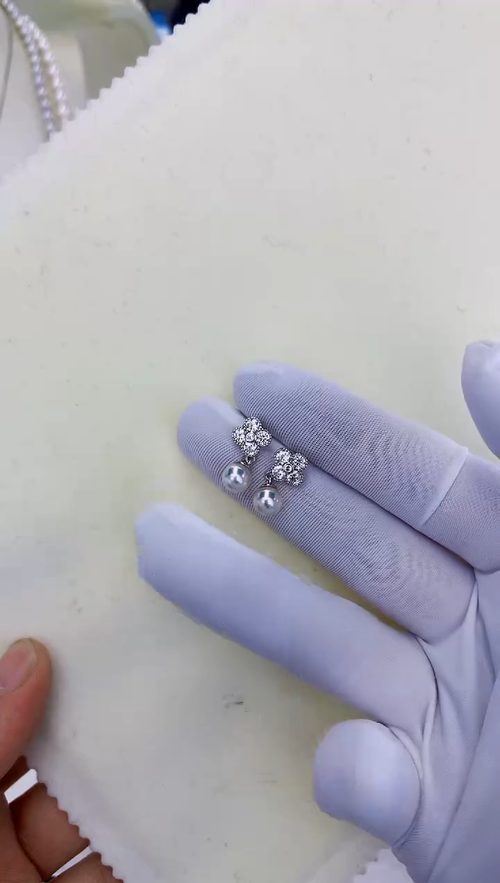 银S925镶嵌饰品海水珍珠设计款耳饰