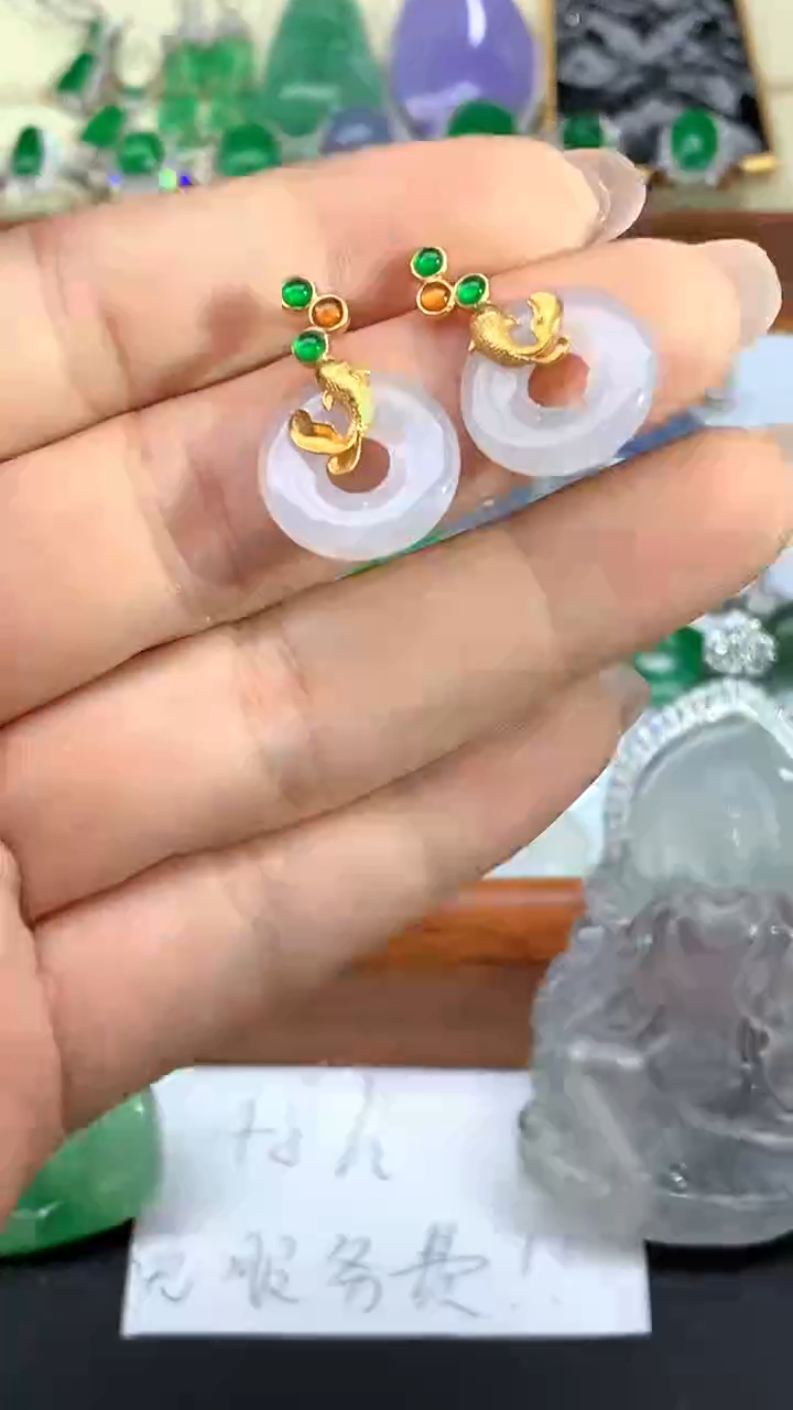 【闪购商品】翡翠耳饰18K金镶嵌189-天然翡翠