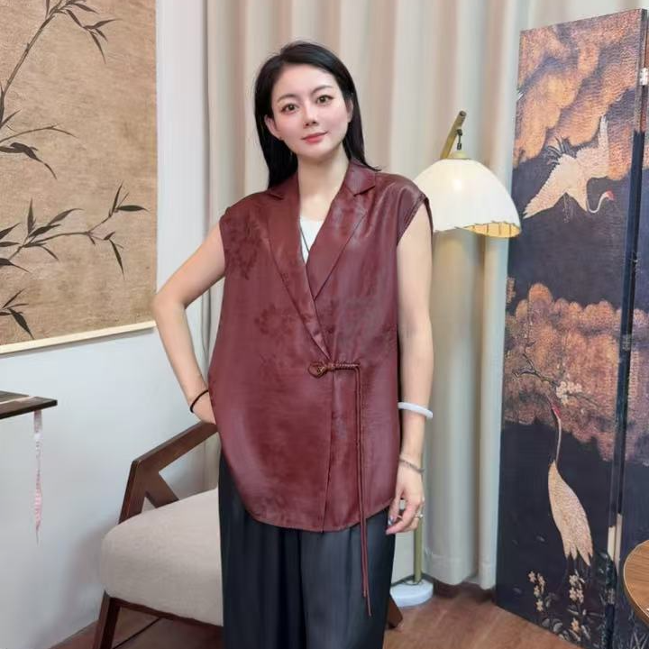 499-799中式时尚提花复古风色宽松上衣100桑蚕丝单品女装夏季