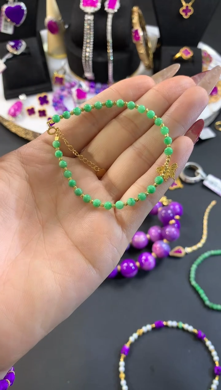 【闪购商品】翡翠手链18K金镶嵌翡翠手链