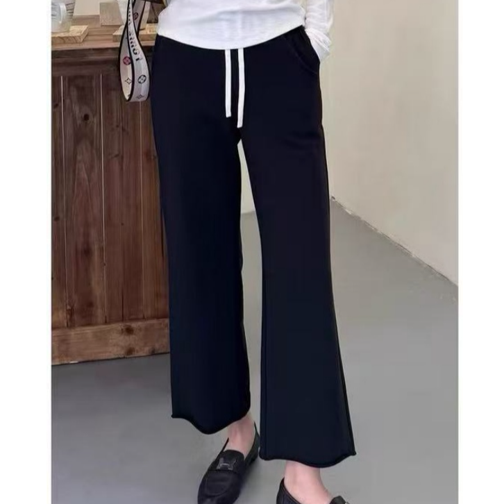 早秋小个子毛边显瘦微喇九分裤休闲裤女百搭