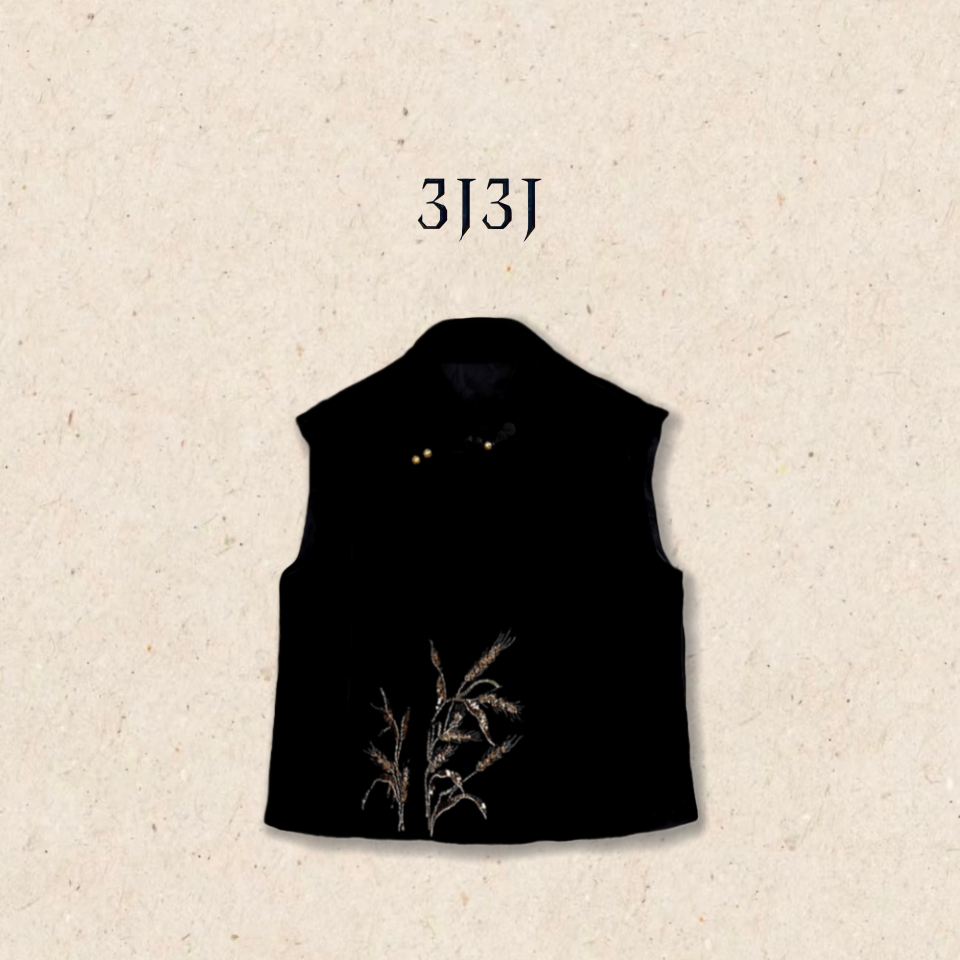 【金丝穗】真丝丝绒钉珠复古无袖中式百搭短款马甲A051390