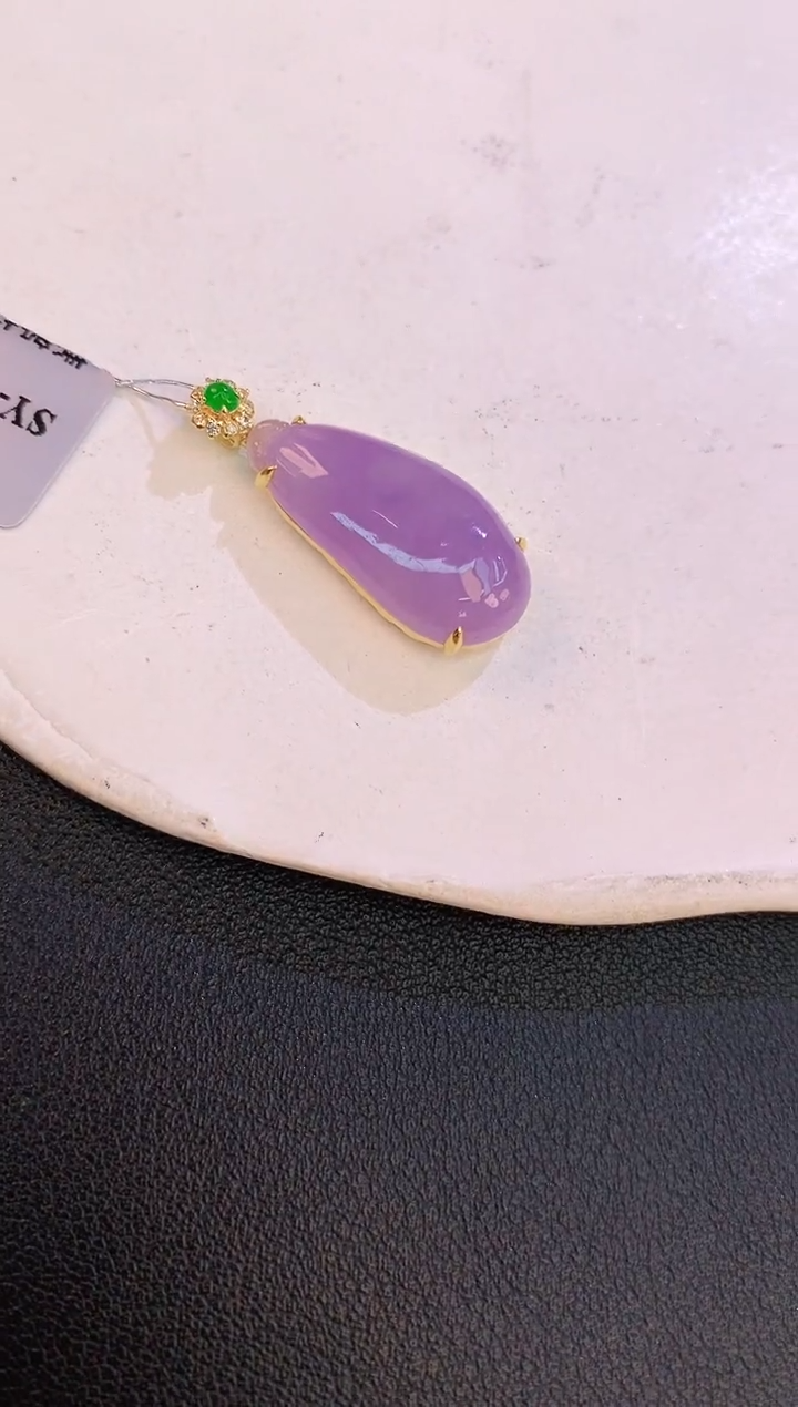 翡翠18K金镶嵌颈饰赠礼盒证书 麦麦