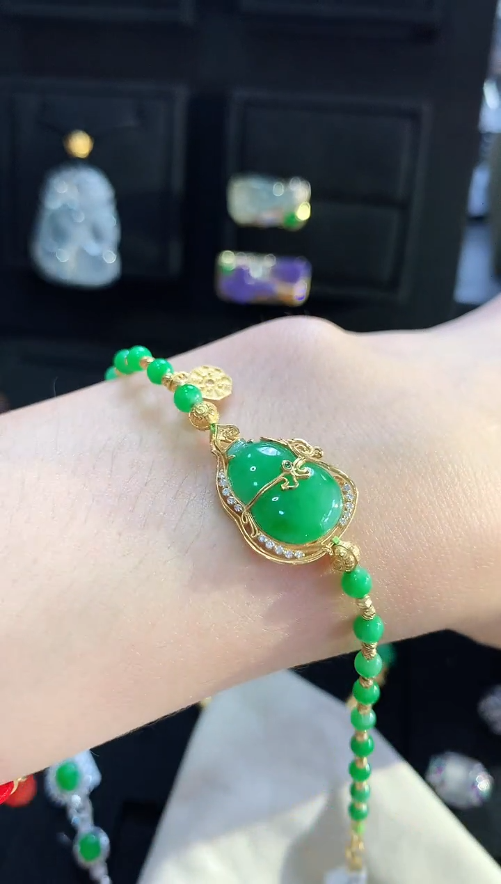【闪购商品】翡翠手链18K金镶嵌手链