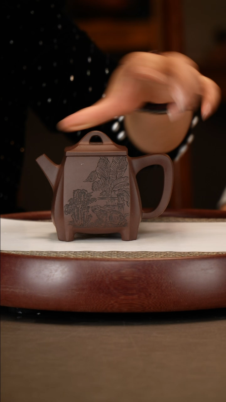 【闪购商品】紫砂茶壶【李铭】紫泥四方高石瓢   350CC