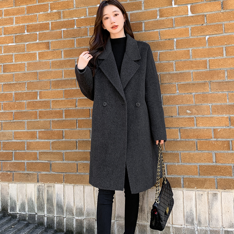 灰色毛呢大衣女2025新款秋冬女装宽松显瘦西装领流行呢子外套女