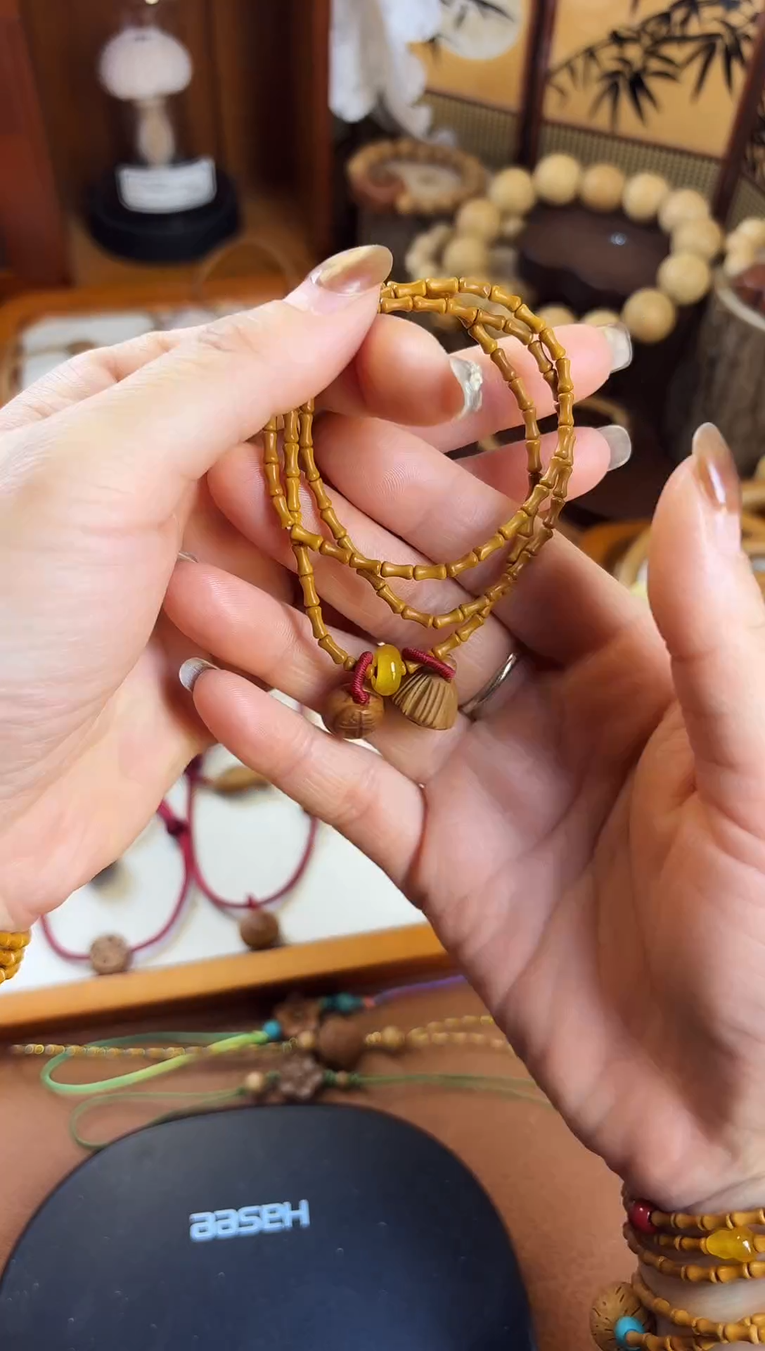 手串桃核竹节三圈福气连连