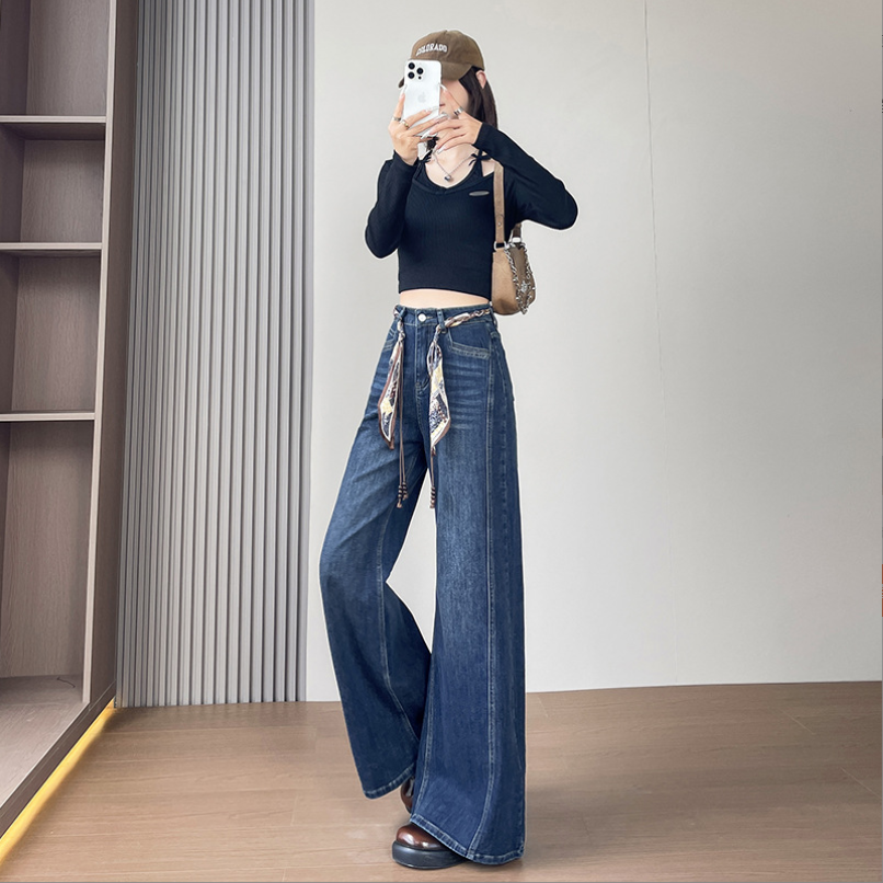 【39】高腰牛仔裤女2025新款秋冬季弹力宽松直筒阔腿裤