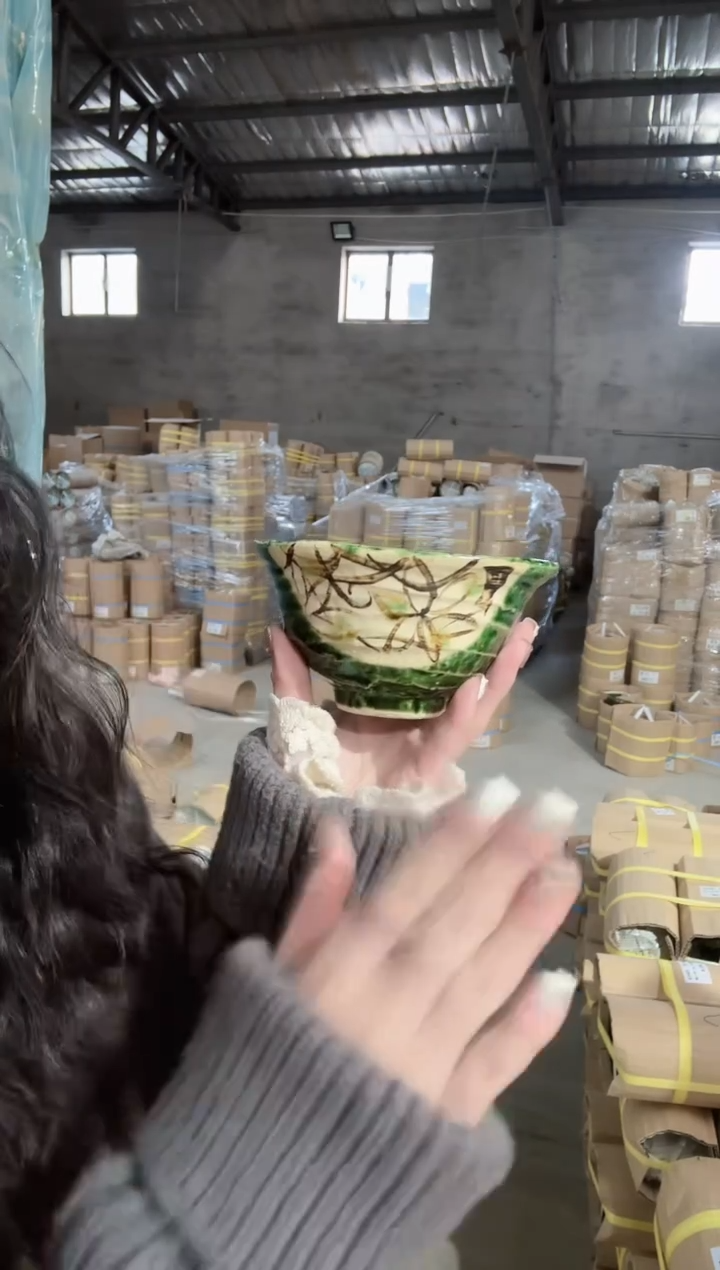 陶瓷织部间取花变形饭碗13cm*12.3cm