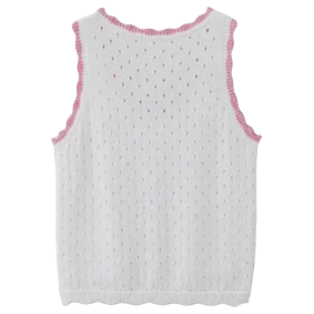夏季时尚百搭女士小香风粉色花边双排扣无袖针织背心-8837