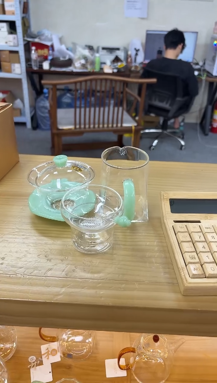 禾器-荷叶盖碗浅玉+瀚然浅玉+奉珠浅玉一体式茶漏无包装