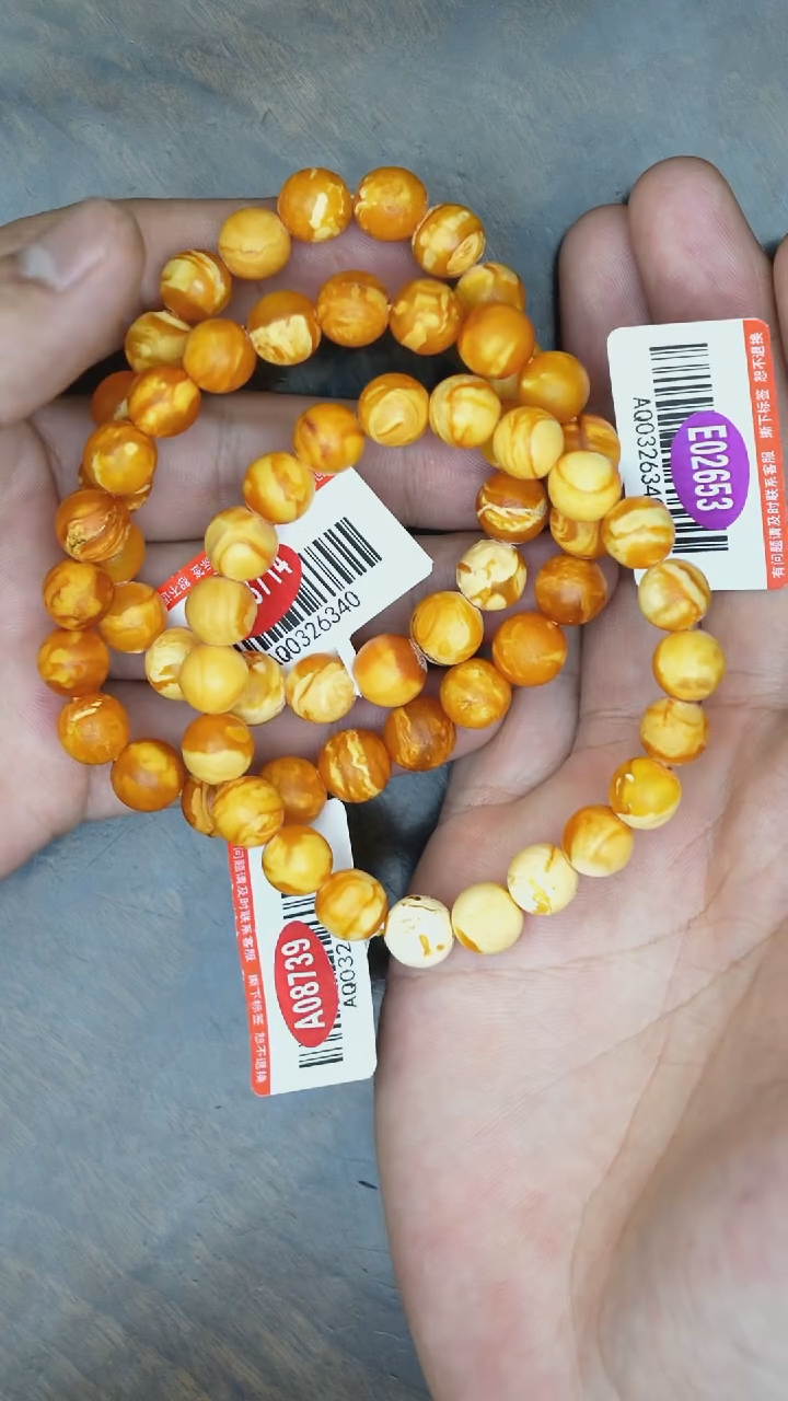 【闪购商品】琥珀裸石未镶嵌橘皮花蜡手串多样性发其一