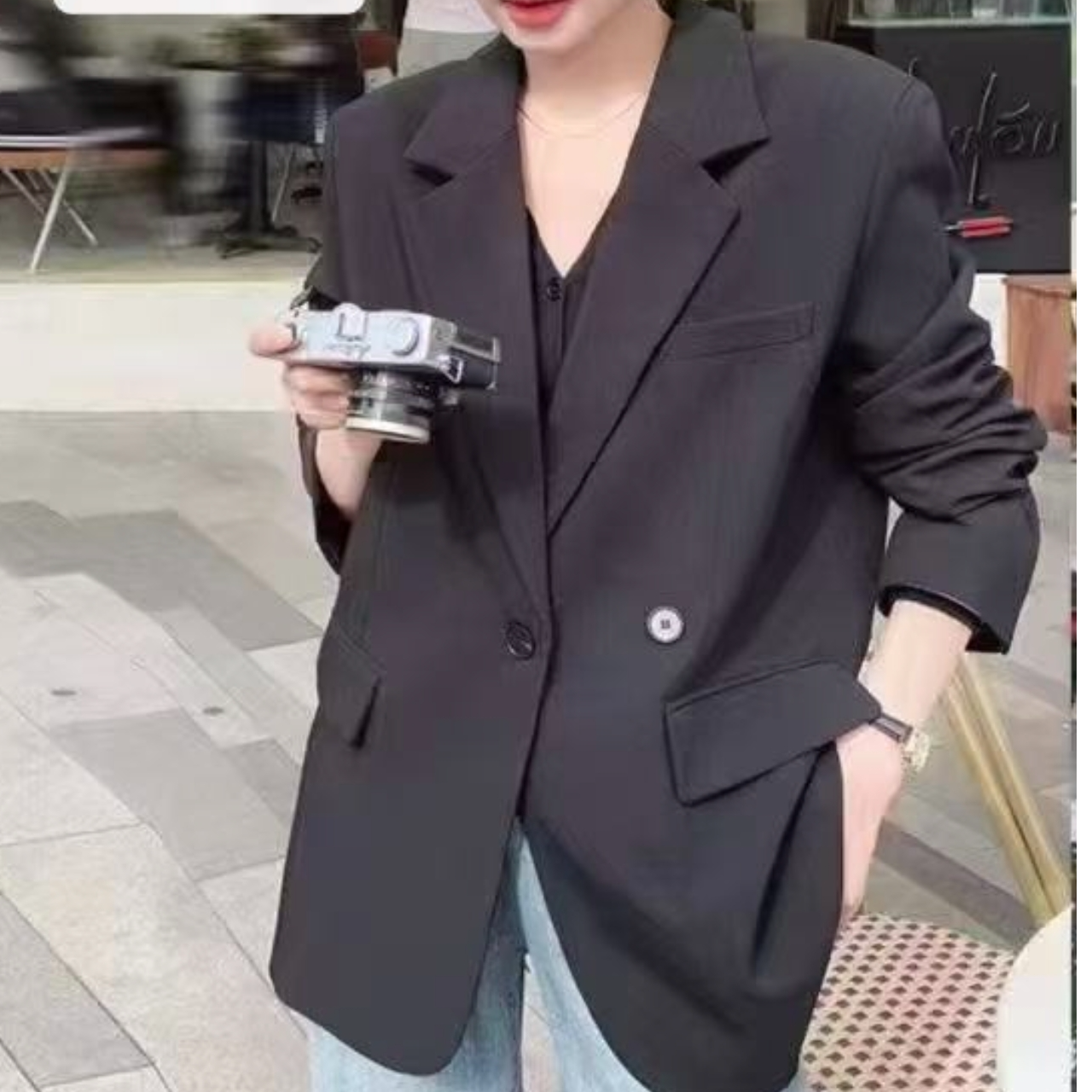 1903韩版时尚后背开叉设计女西装外套