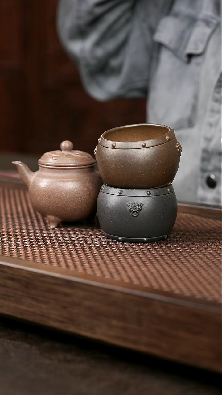 茶壶紫砂岩中泥大彬如意+战鼓杯6+战鼓杯3