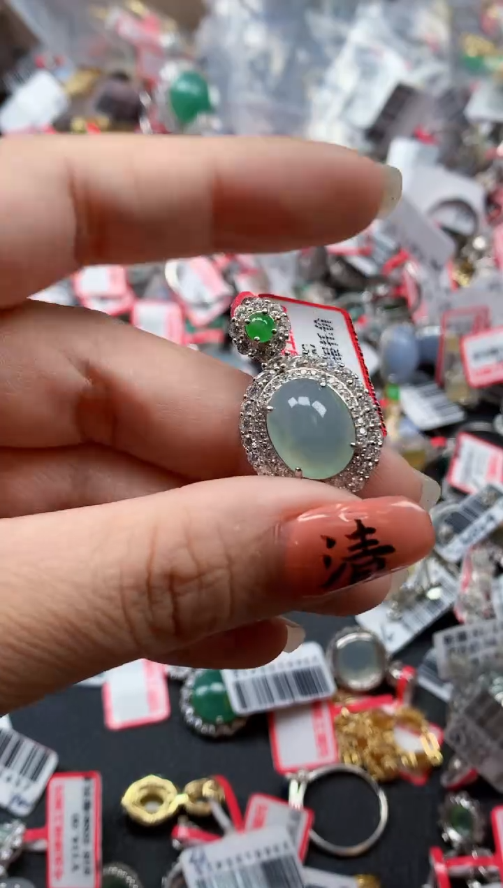 银S925镶嵌戒指翡翠天然A货缅甸翡翠