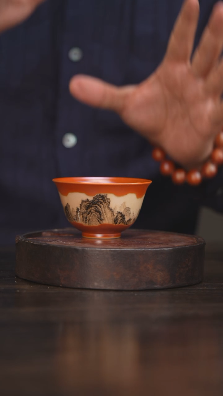 【闪购商品】杯60柴房陶瓷丨金红开窗山水单杯