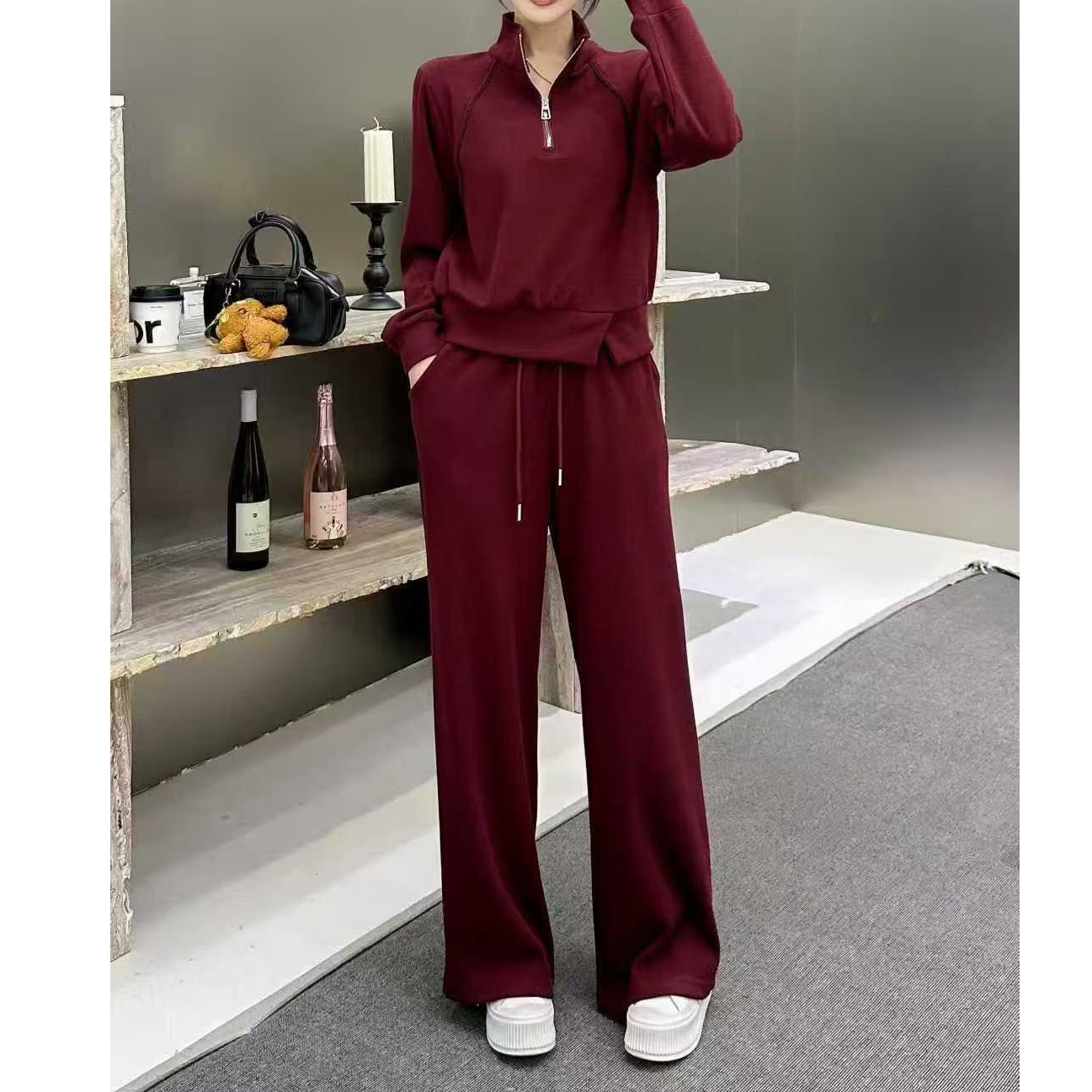 小施家高端韩版设计不规则纯色显瘦显高时尚羊绒套装666